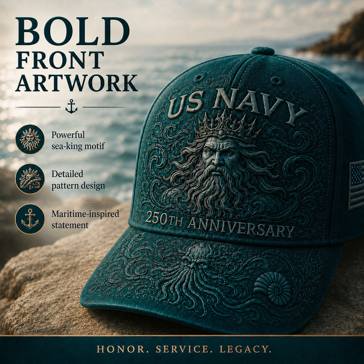 🔥 Father’s Day Sale - ❤️ US Navy 250th Anniversary Sea-King Tribute Cap ⚓🌊