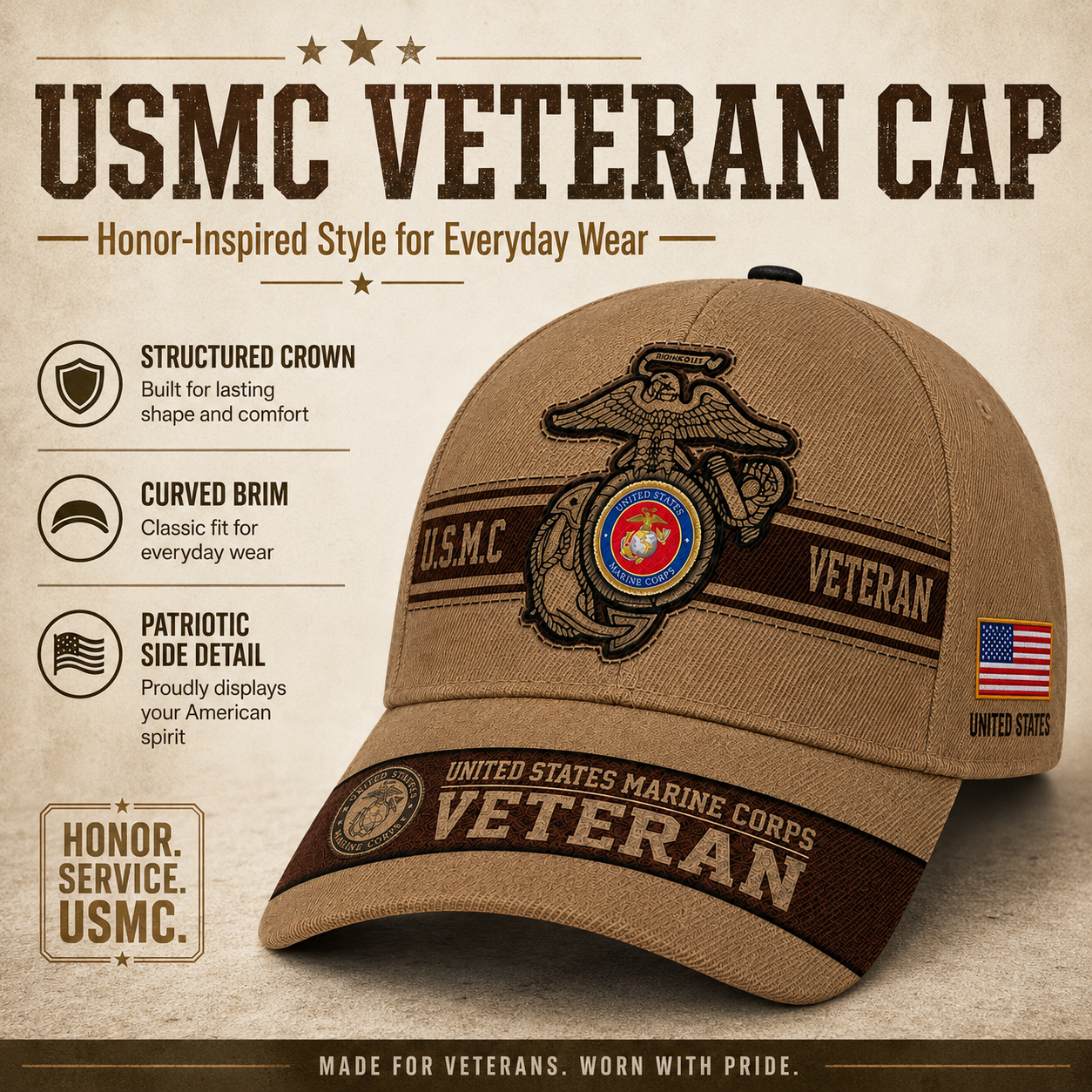 🔥 Father’s Day Sale - ❤️USMC Veteran Embroidered Cap 🇺🇸