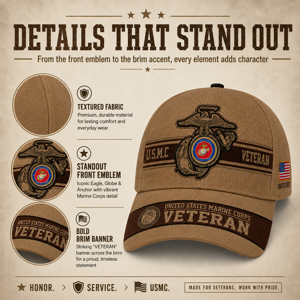 🔥 Father’s Day Sale - ❤️USMC Veteran Embroidered Cap 🇺🇸