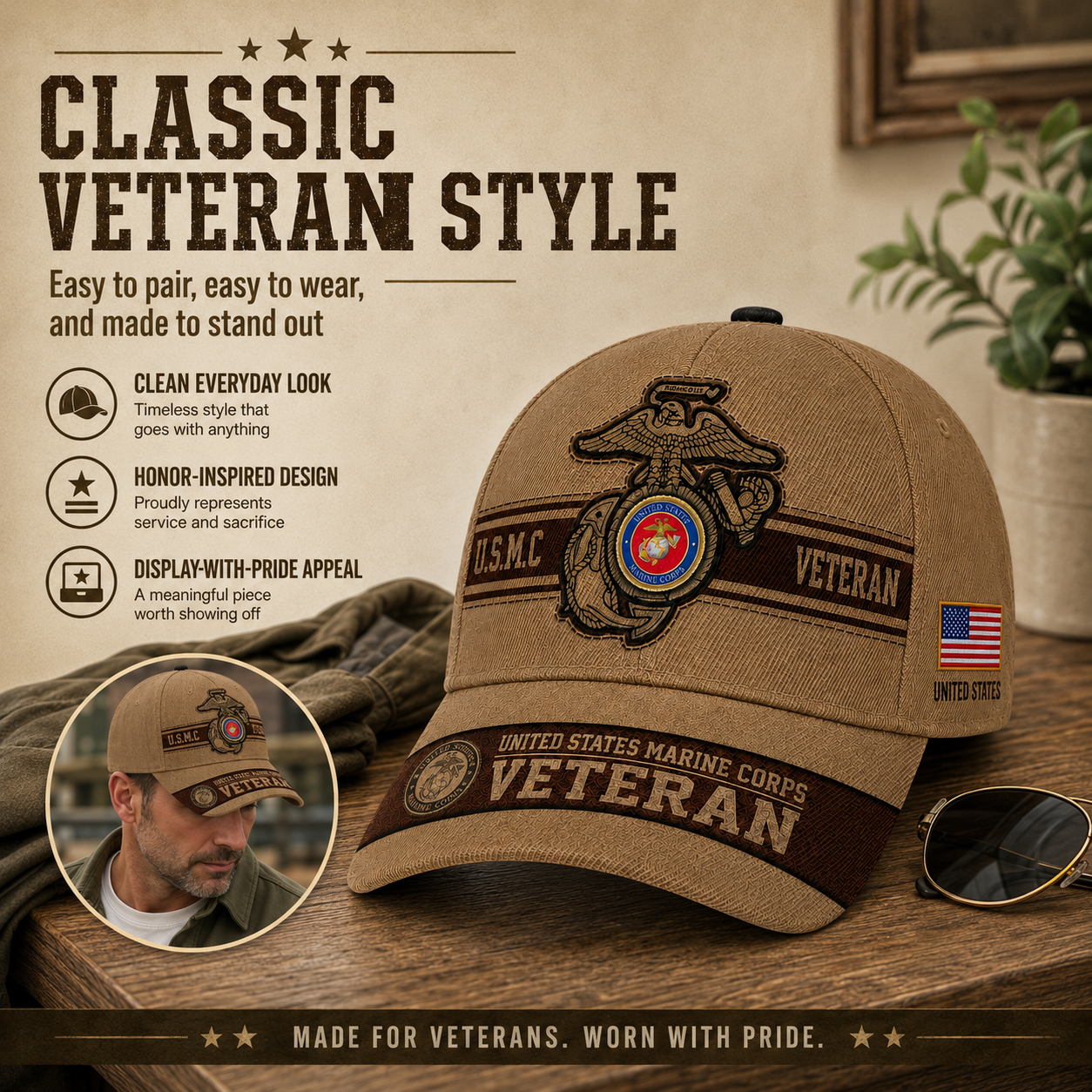 🔥 Father’s Day Sale - ❤️USMC Veteran Embroidered Cap 🇺🇸