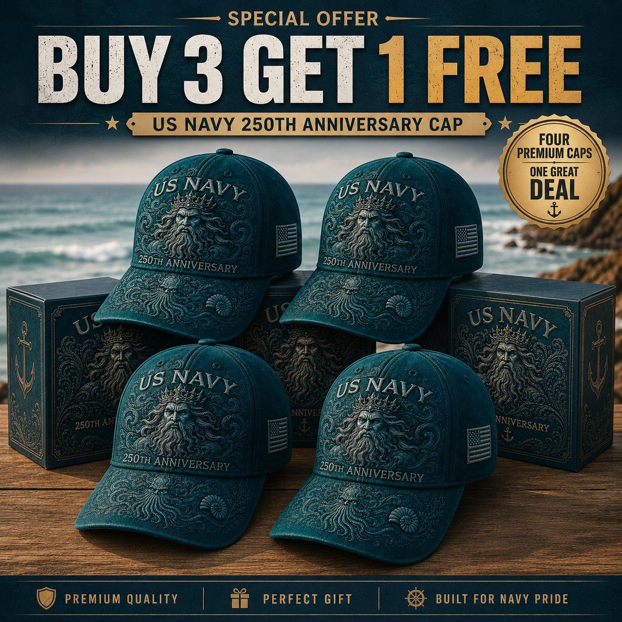 🔥 Father’s Day Sale - ❤️ US Navy 250th Anniversary Sea-King Tribute Cap ⚓🌊