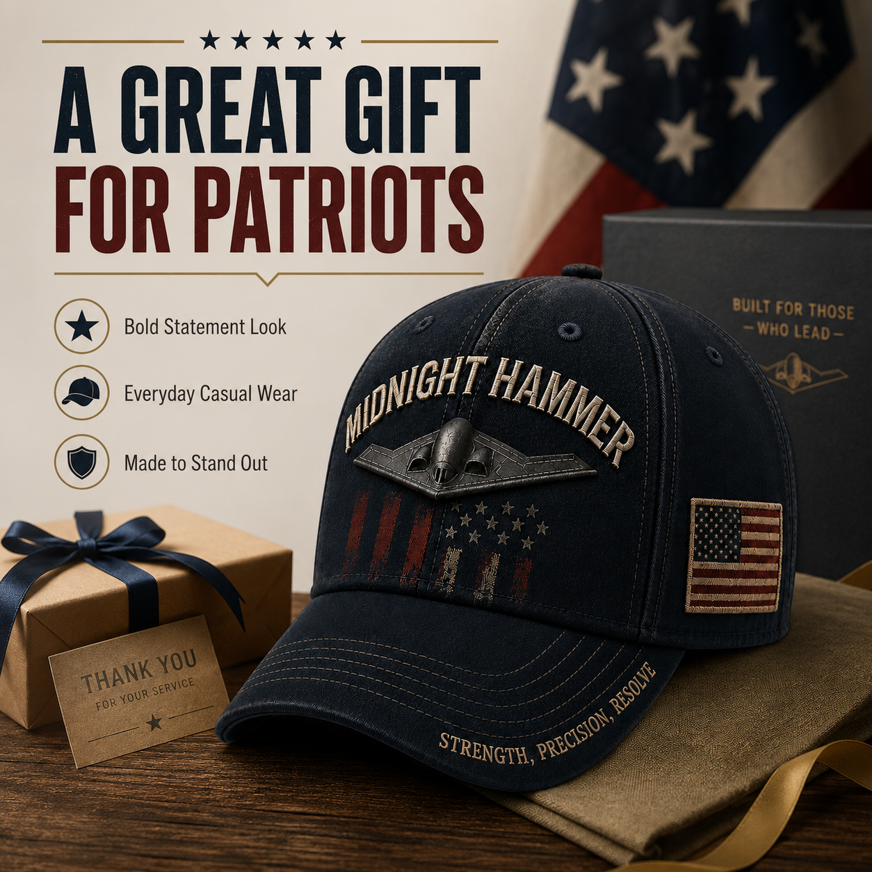 ❤️ MIDNIGHT HAMMER Tactical Embroidered Baseball Cap 🛩️🇺🇸