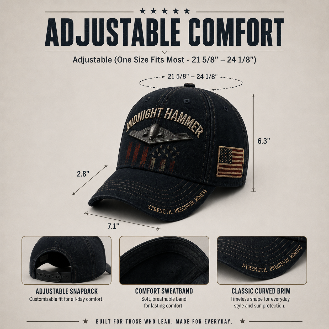 ❤️ MIDNIGHT HAMMER Tactical Embroidered Baseball Cap 🛩️🇺🇸