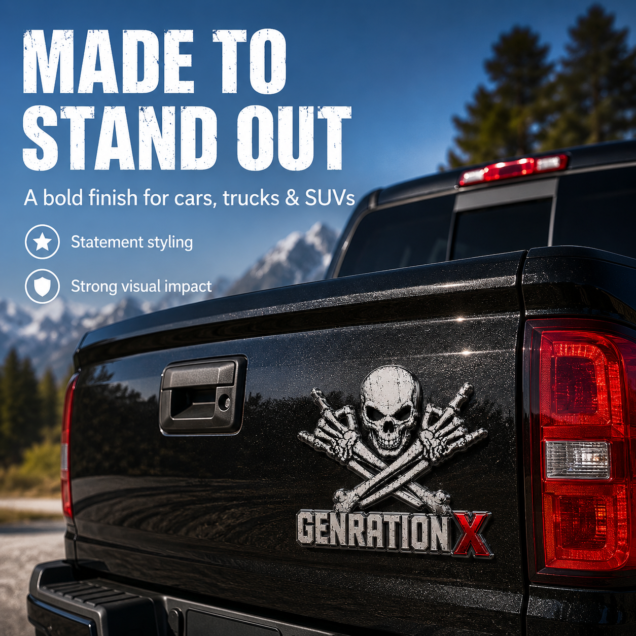GENERATION X Metal Skull Car Emblem – Premium Chrome & Red X Badge 💥
