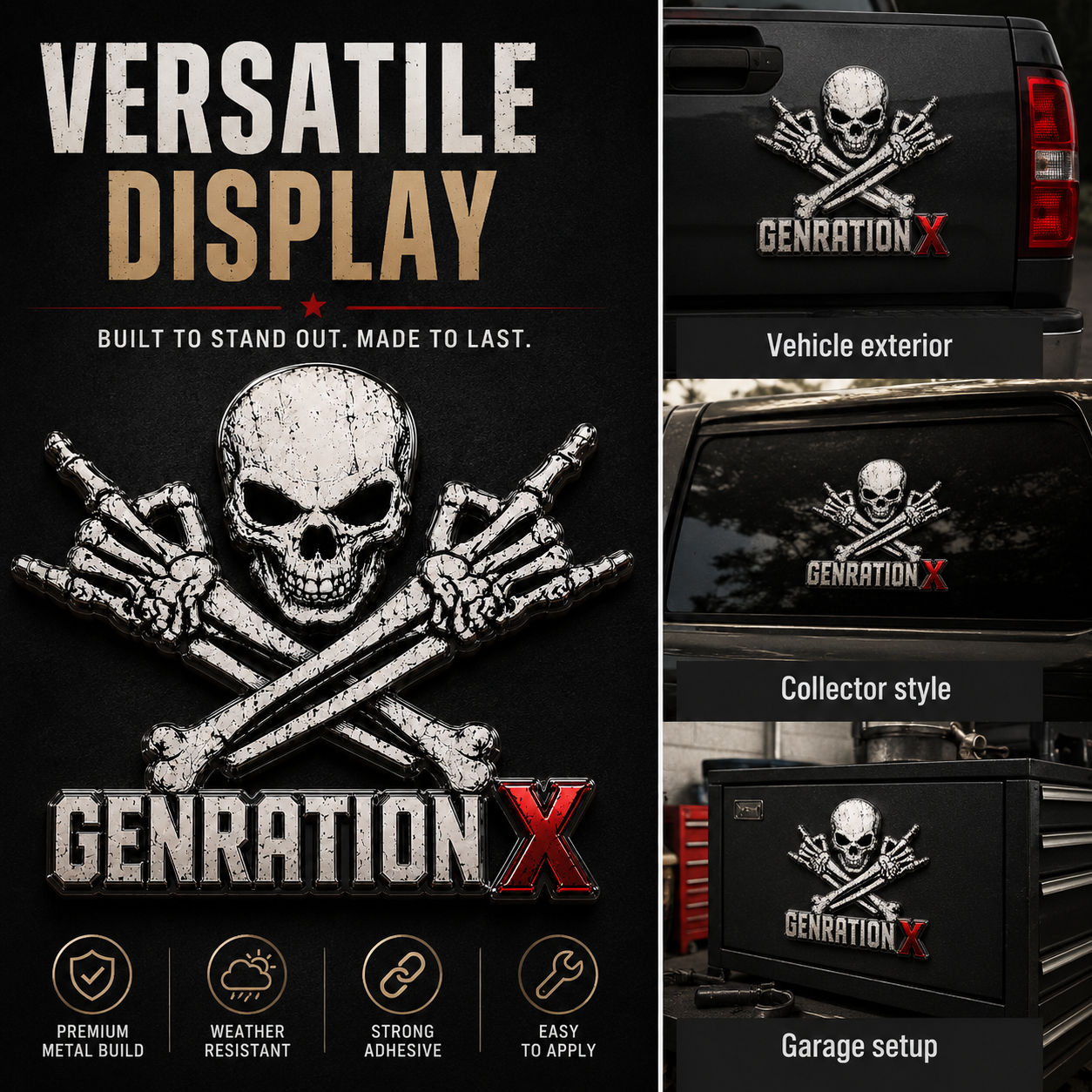 GENERATION X Metal Skull Car Emblem – Premium Chrome & Red X Badge 💥