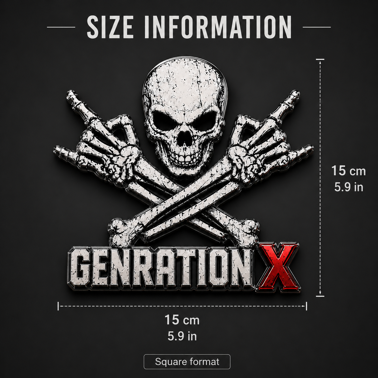 GENERATION X Metal Skull Car Emblem – Premium Chrome & Red X Badge 💥