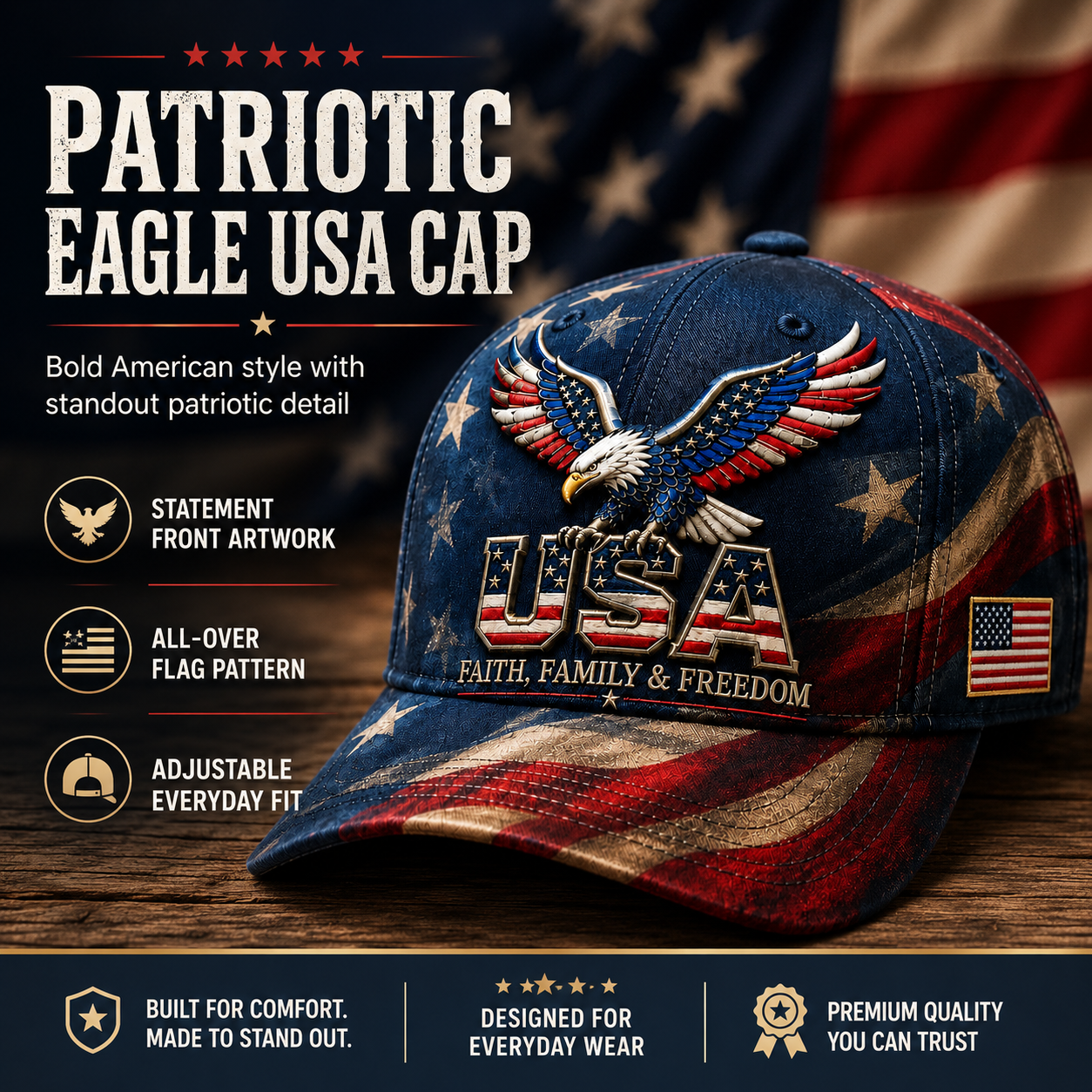🦅Last Day 70% OFF - USA Faith, Family & Freedom Embroidered Cap