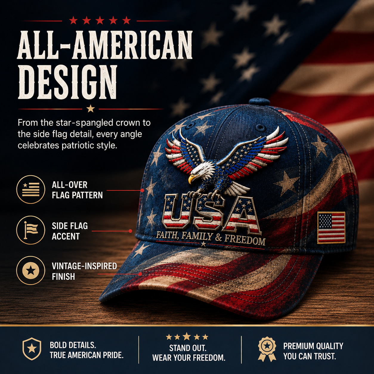 🦅Last Day 70% OFF - USA Faith, Family & Freedom Embroidered Cap