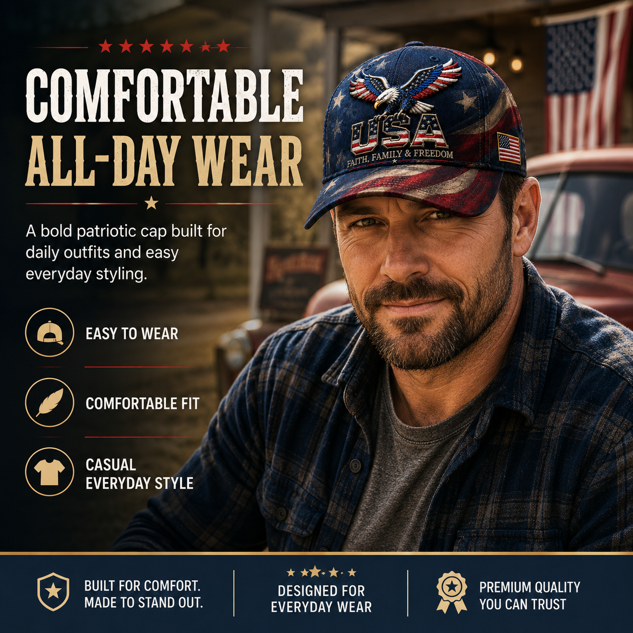 🦅Last Day 70% OFF - USA Faith, Family & Freedom Embroidered Cap