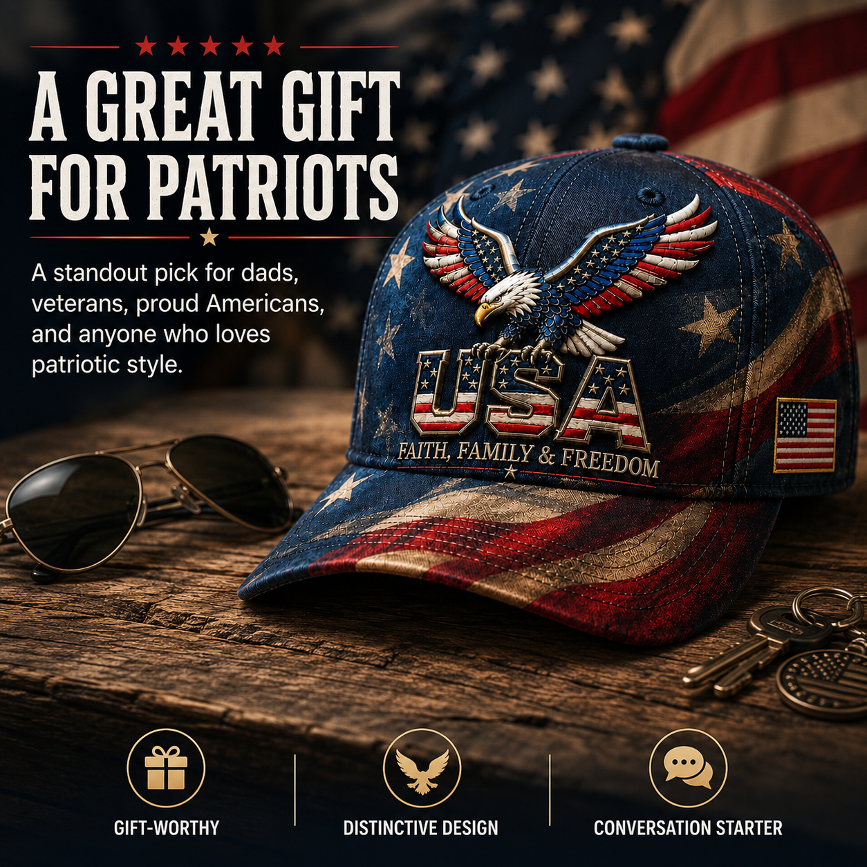 🦅Last Day 70% OFF - USA Faith, Family & Freedom Embroidered Cap