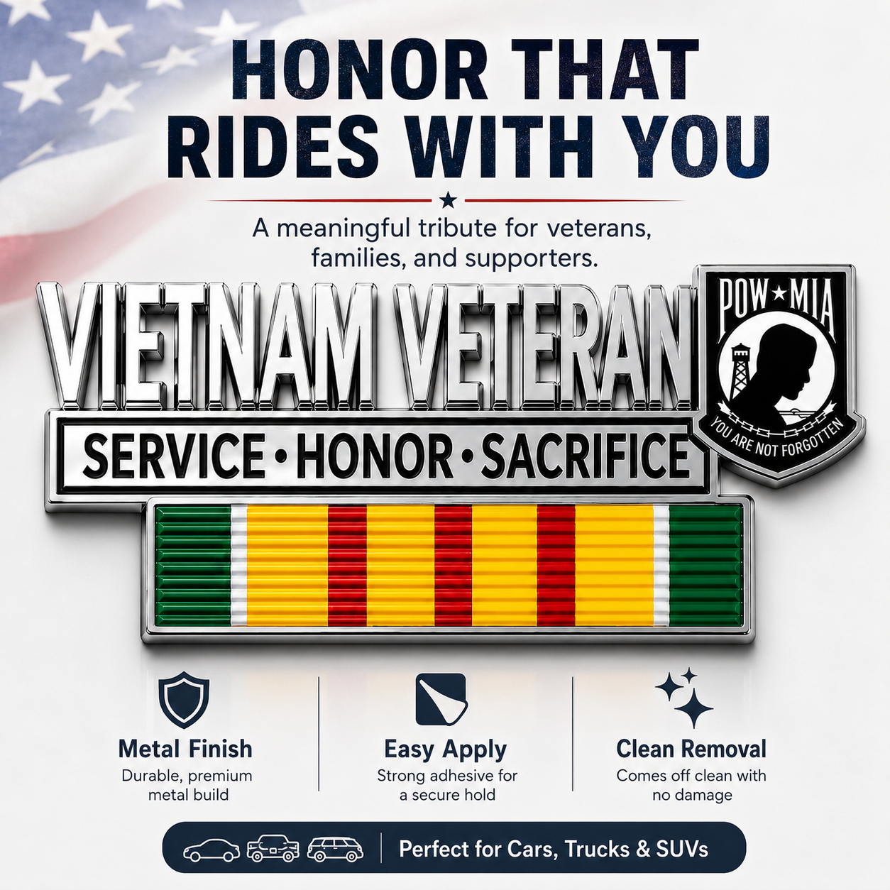 Vietnam Veteran Metal Car Emblem Decal – POW★MIA Tribute Badge 🇺🇸