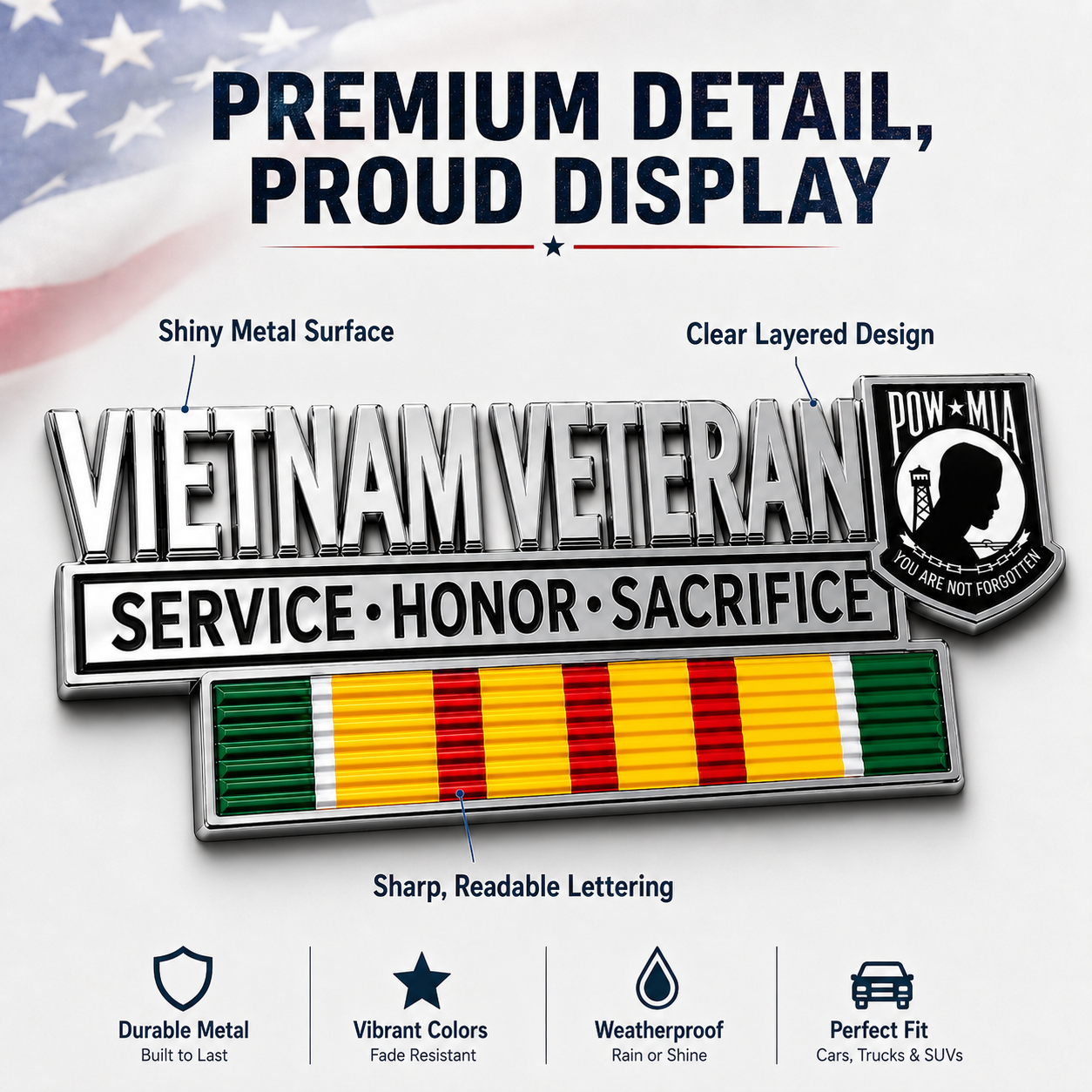 Vietnam Veteran Metal Car Emblem Decal – POW★MIA Tribute Badge 🇺🇸