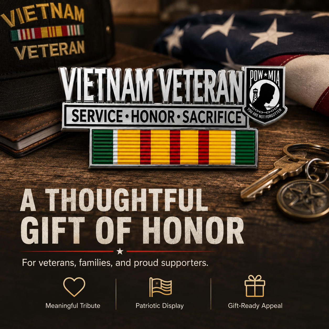 Vietnam Veteran Metal Car Emblem Decal – POW★MIA Tribute Badge 🇺🇸