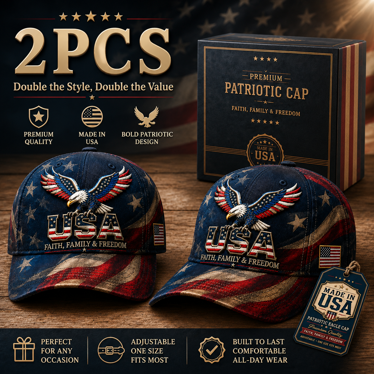 🦅Last Day 70% OFF - USA Faith, Family & Freedom Embroidered Cap