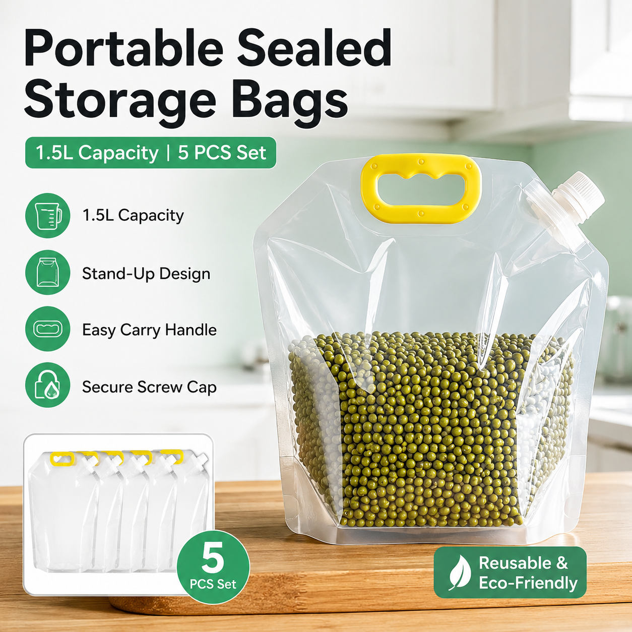 🧃 Portable Sealed Storage Bags – 5PCS Set