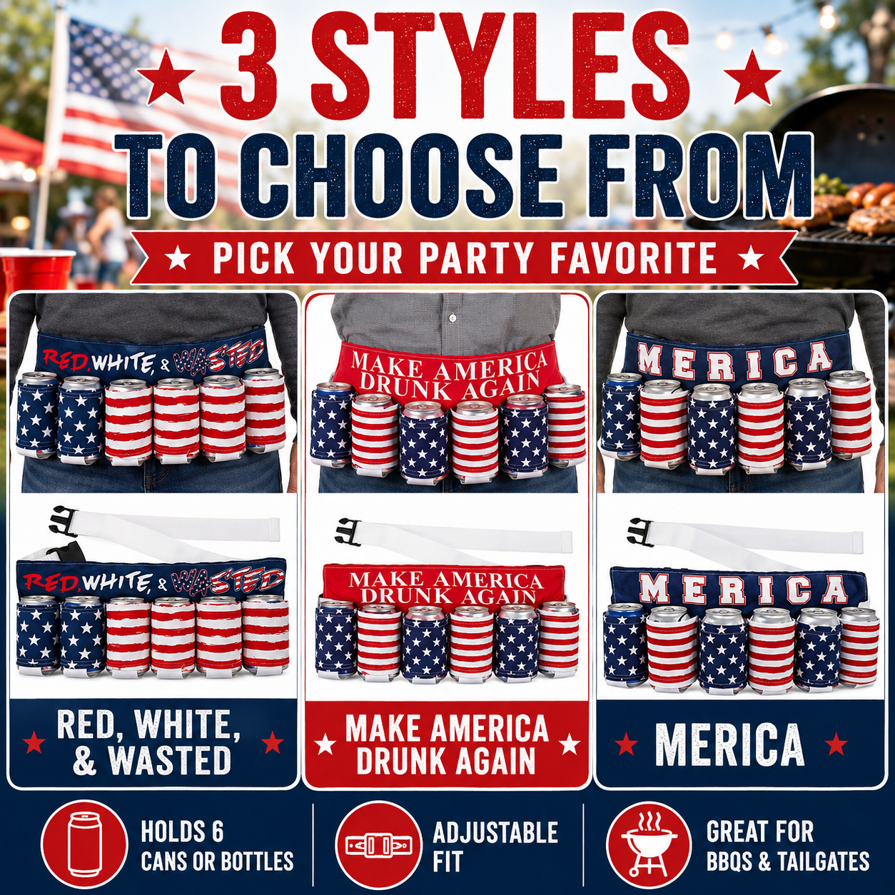 Party-Ready Drink Belt – Hands-Free 6-Can Beer & Soda Carrier 🇺🇸🍺