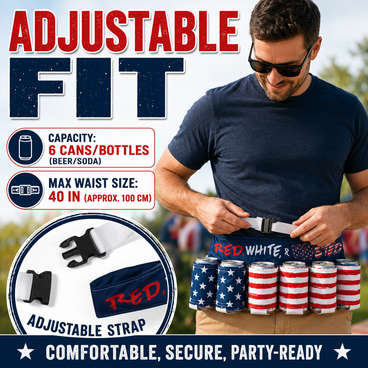 Party-Ready Drink Belt – Hands-Free 6-Can Beer & Soda Carrier 🇺🇸🍺