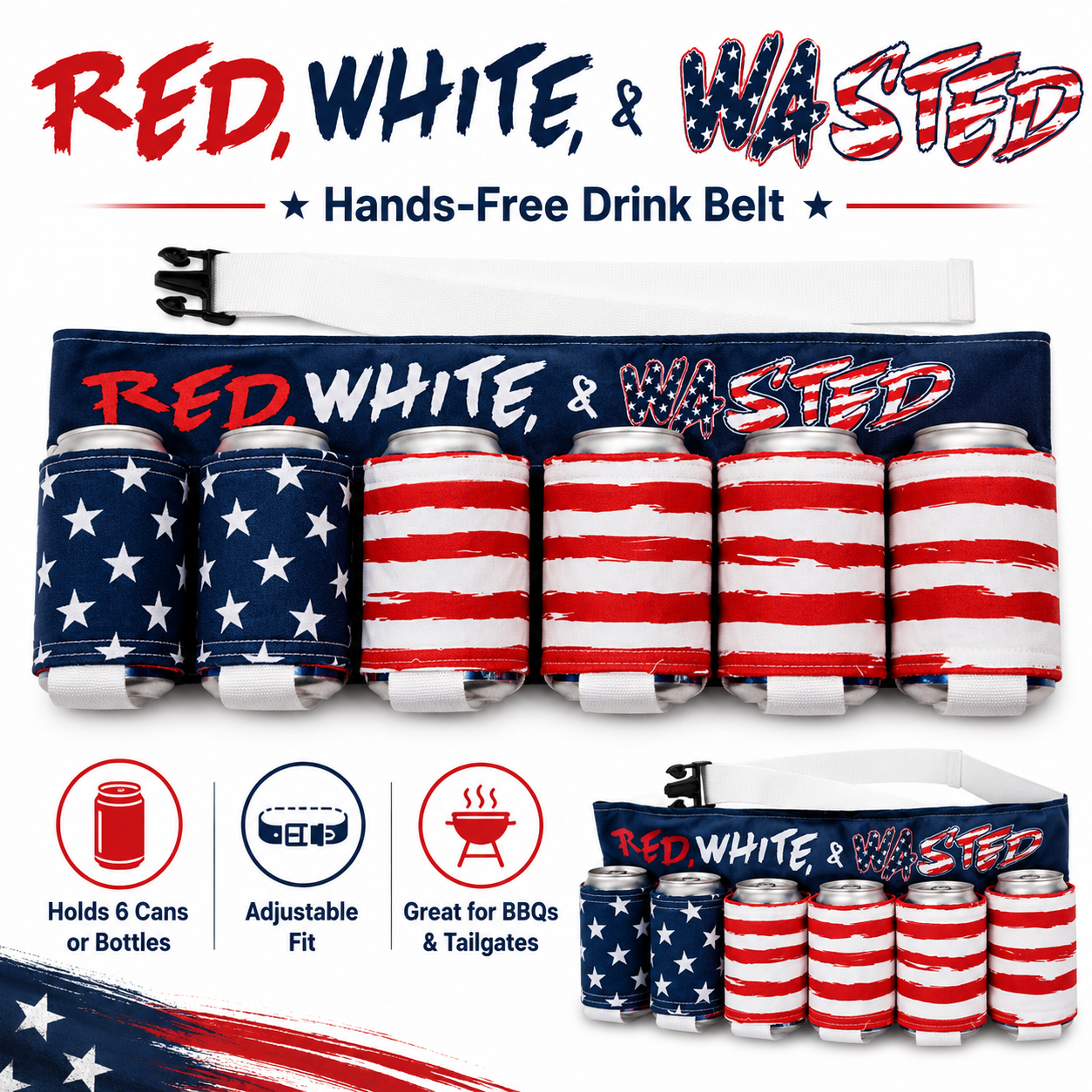 Party-Ready Drink Belt – Hands-Free 6-Can Beer & Soda Carrier 🇺🇸🍺