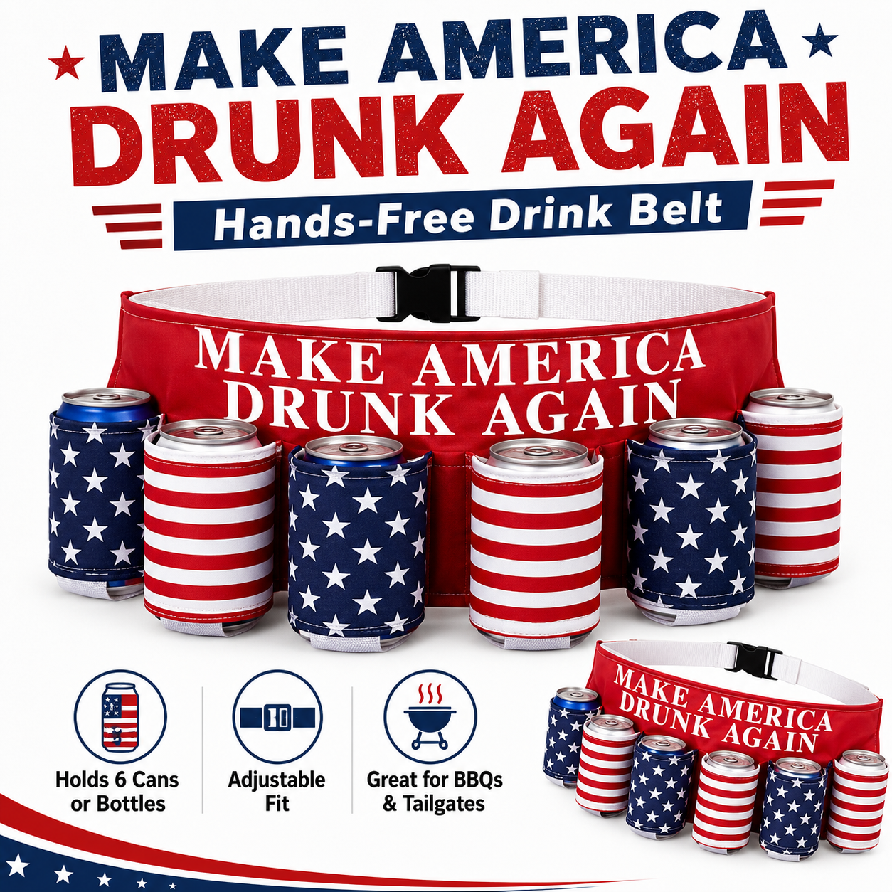 Party-Ready Drink Belt – Hands-Free 6-Can Beer & Soda Carrier 🇺🇸🍺