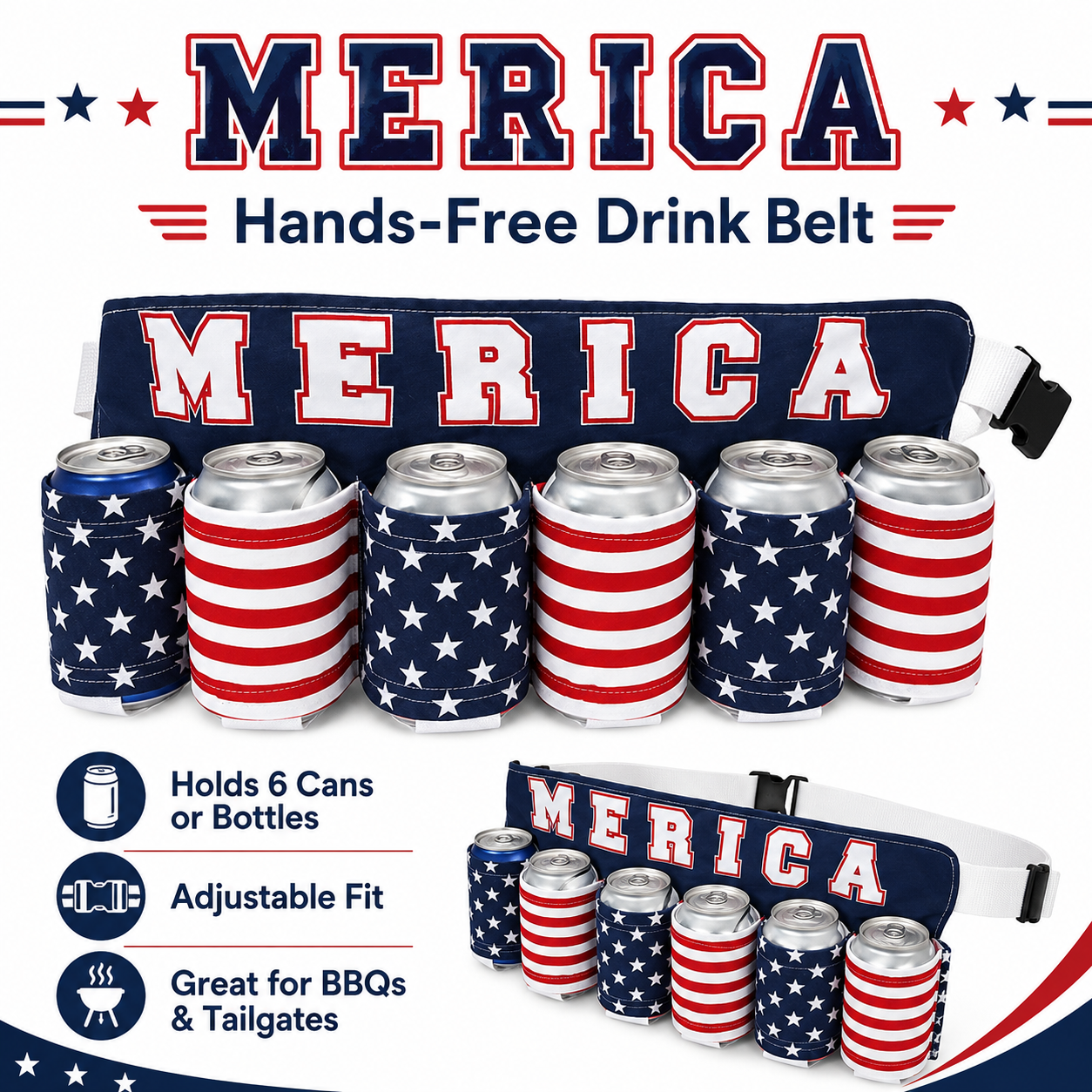 Party-Ready Drink Belt – Hands-Free 6-Can Beer & Soda Carrier 🇺🇸🍺