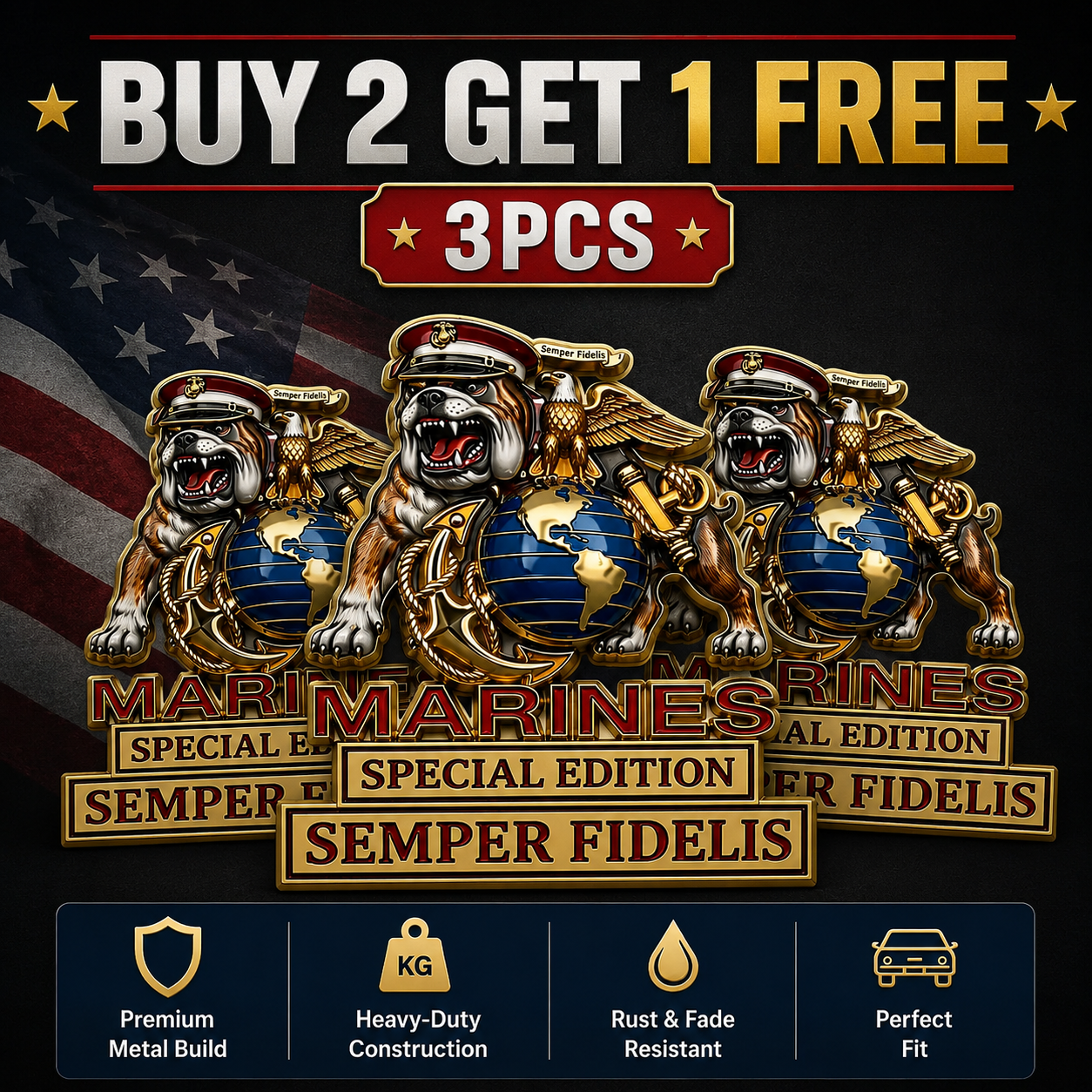 Marines Crops Special Edition Metal Car Emblem – Semper Fidelis Tribute Badge 🇺🇸🦅