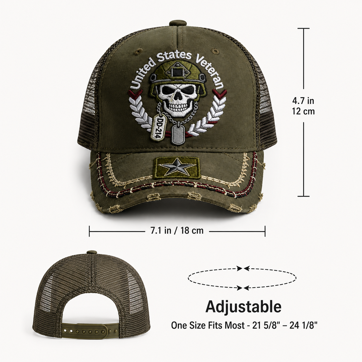 United States Veteran DD-214 Distressed Embroidered Trucker Hat 🇺🇸 | Veteran Pride Mesh Cap