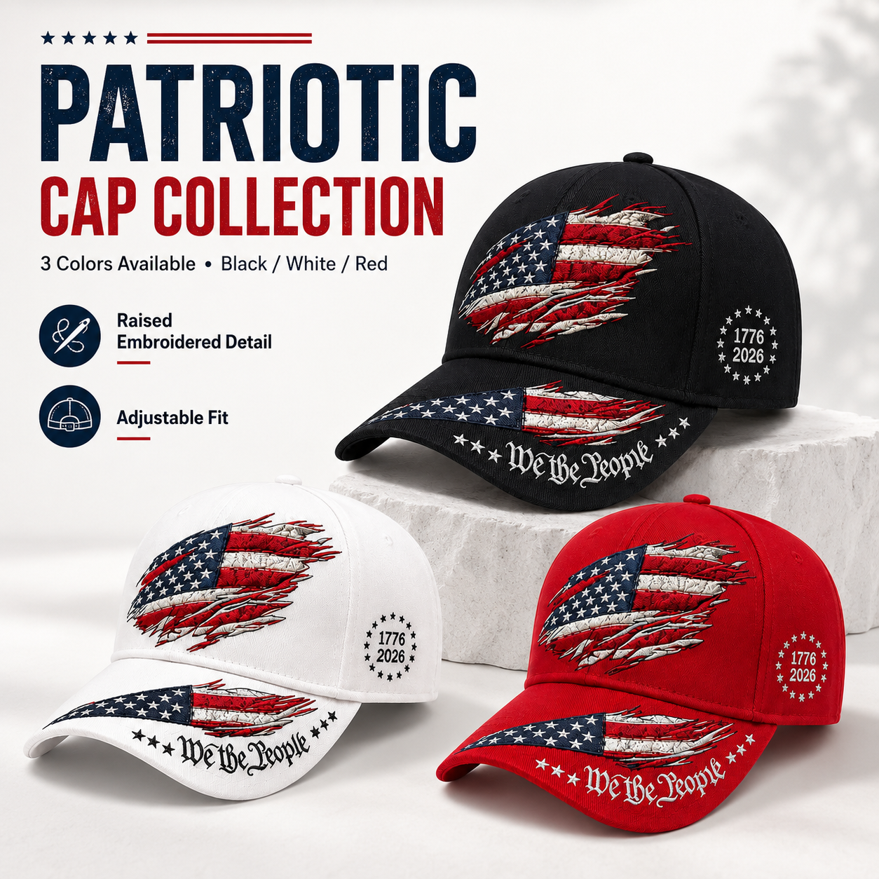 🎉Patriotic 4th of July ❤️ 🇺🇸 We The People Patriotic Embroidered Cap