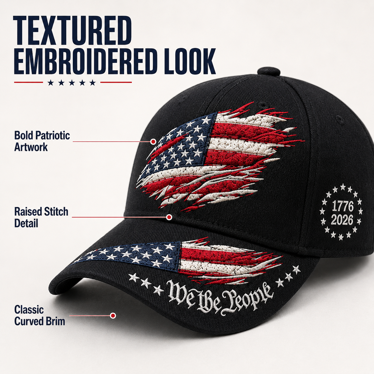 🎉Patriotic 4th of July ❤️ 🇺🇸 We The People Patriotic Embroidered Cap