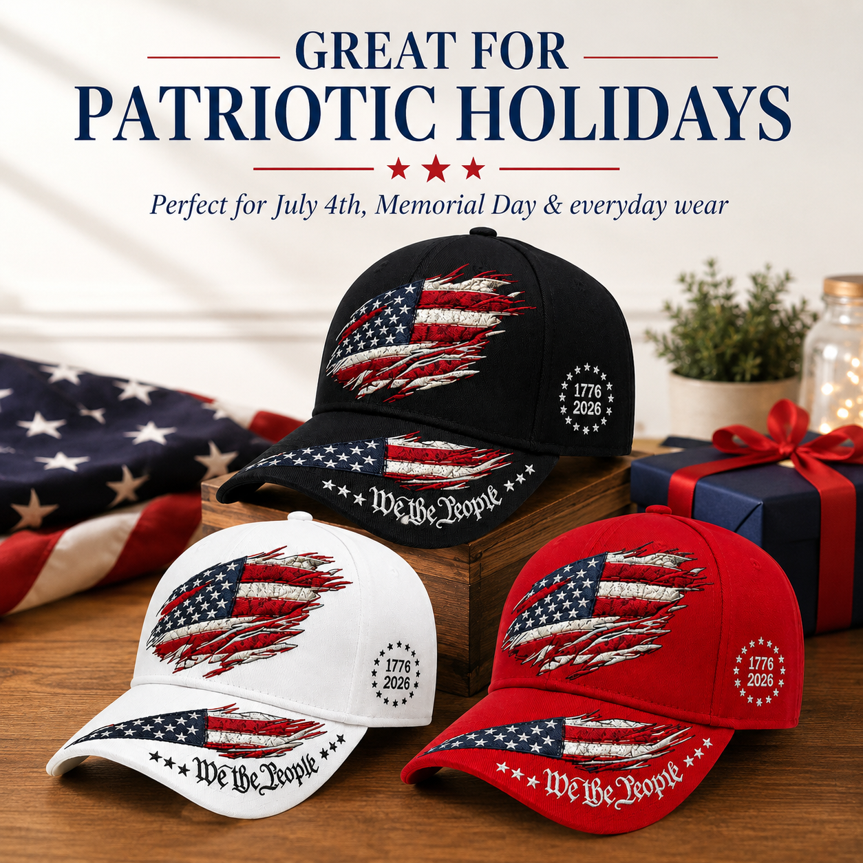 🎉Patriotic 4th of July ❤️ 🇺🇸 We The People Patriotic Embroidered Cap