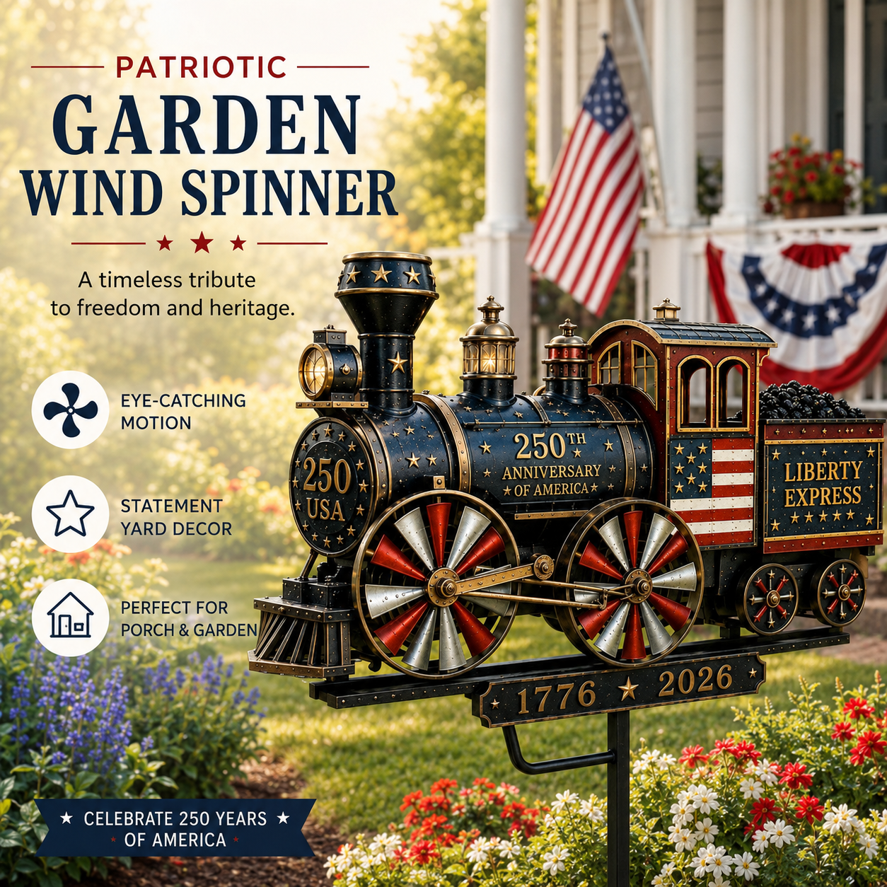 🔥Limited time 55% OFF🔥🚂USA 250 “Liberty Express” Train Garden Wind Spinner