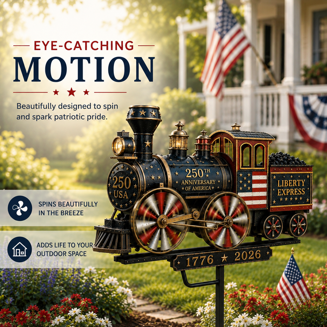 🔥Limited time 55% OFF🔥🚂USA 250 “Liberty Express” Train Garden Wind Spinner
