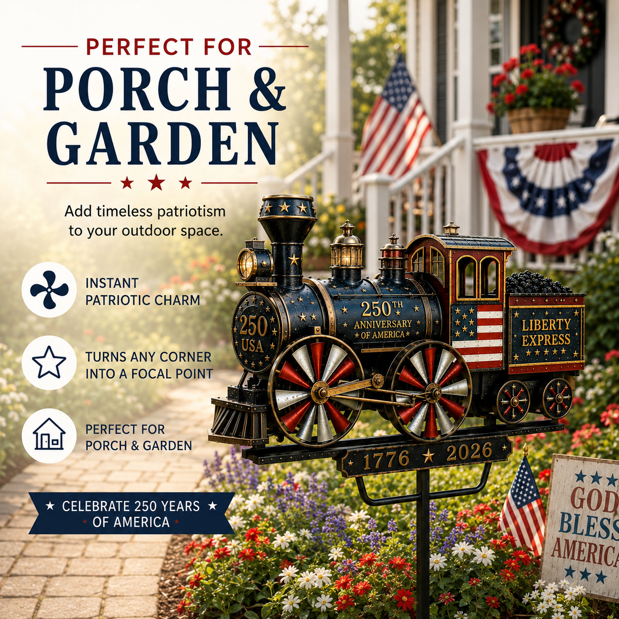 🔥Limited time 55% OFF🔥🚂USA 250 “Liberty Express” Train Garden Wind Spinner