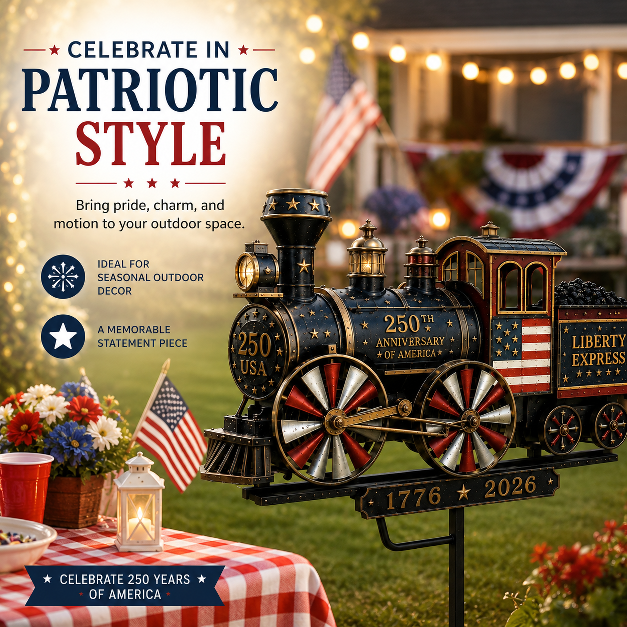 🔥Limited time 55% OFF🔥🚂USA 250 “Liberty Express” Train Garden Wind Spinner