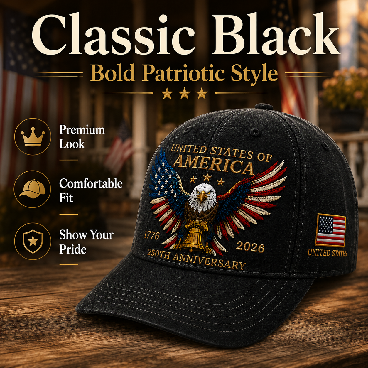 250th Anniversary Patriotic Eagle Baseball Cap – United States of America Pride Hat