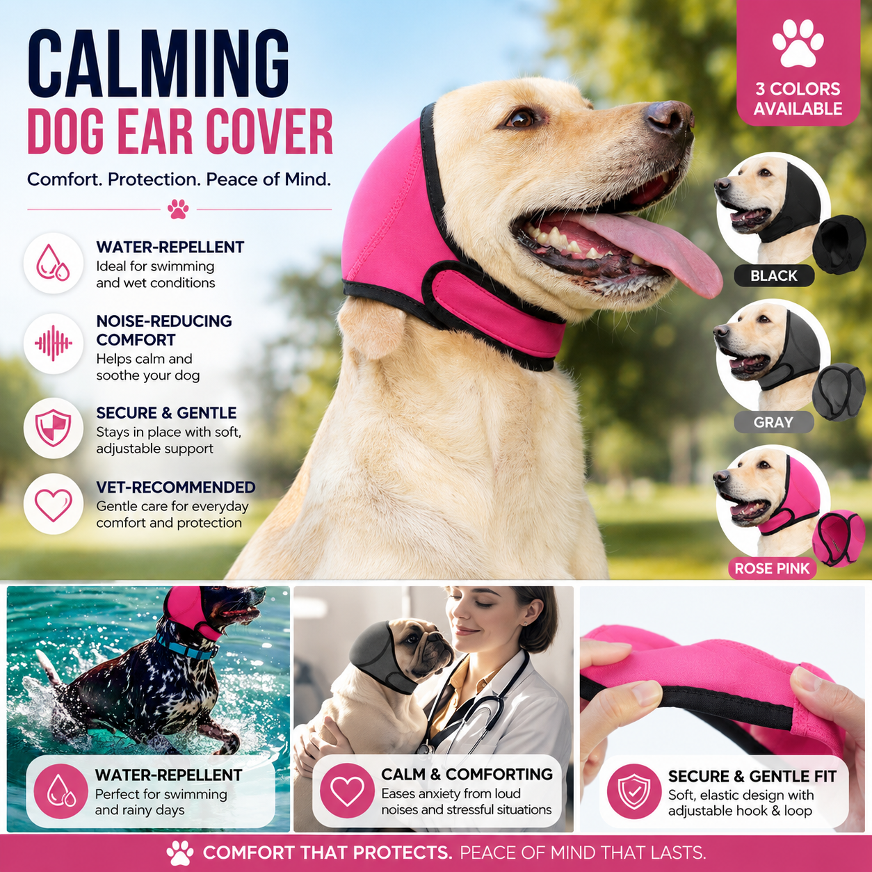 Calming Dog Ear Cover – Water-Repellent Noise-Reducing Pet Ear Hood🐶💗