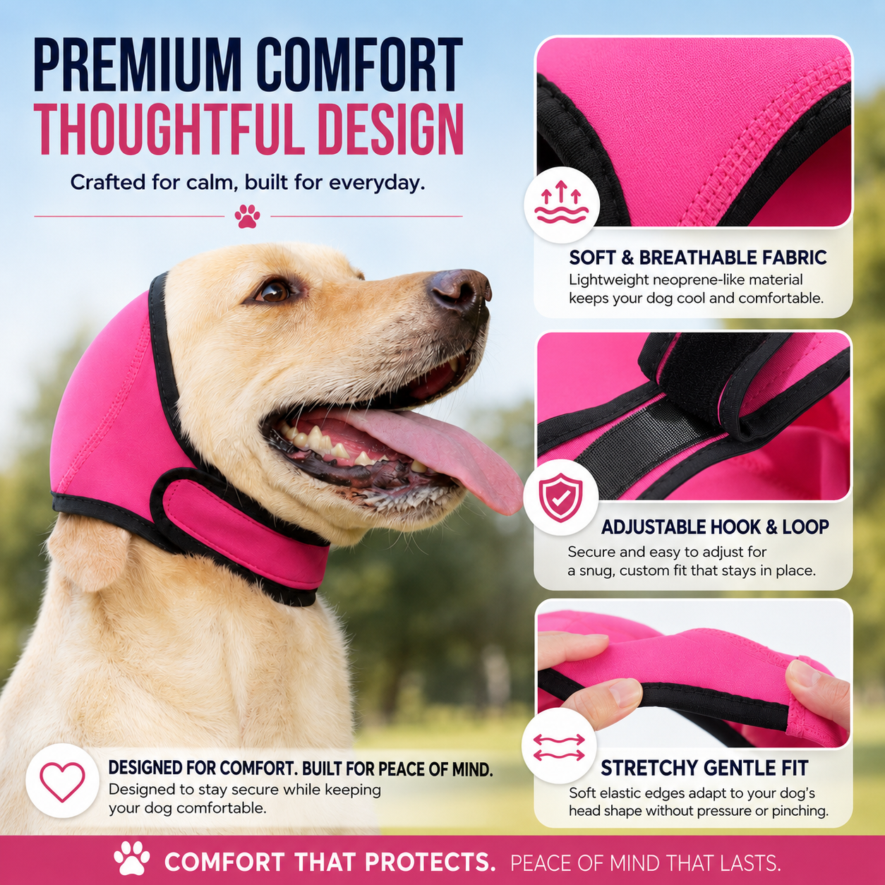 Calming Dog Ear Cover – Water-Repellent Noise-Reducing Pet Ear Hood🐶💗