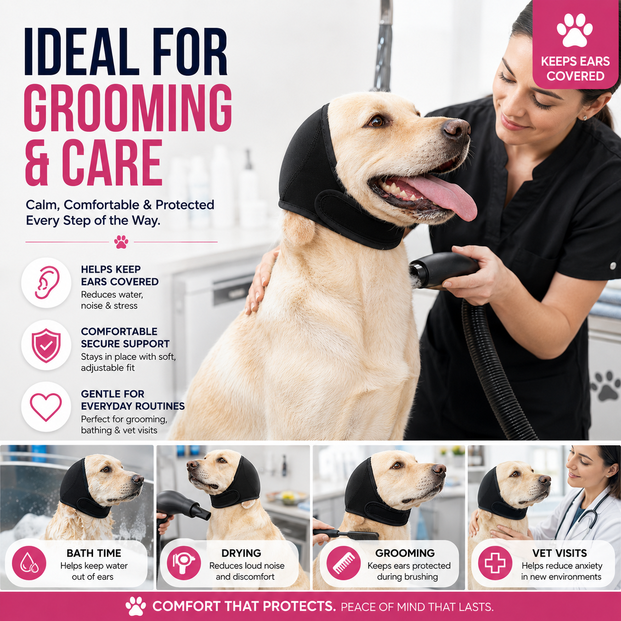 Calming Dog Ear Cover – Water-Repellent Noise-Reducing Pet Ear Hood🐶💗