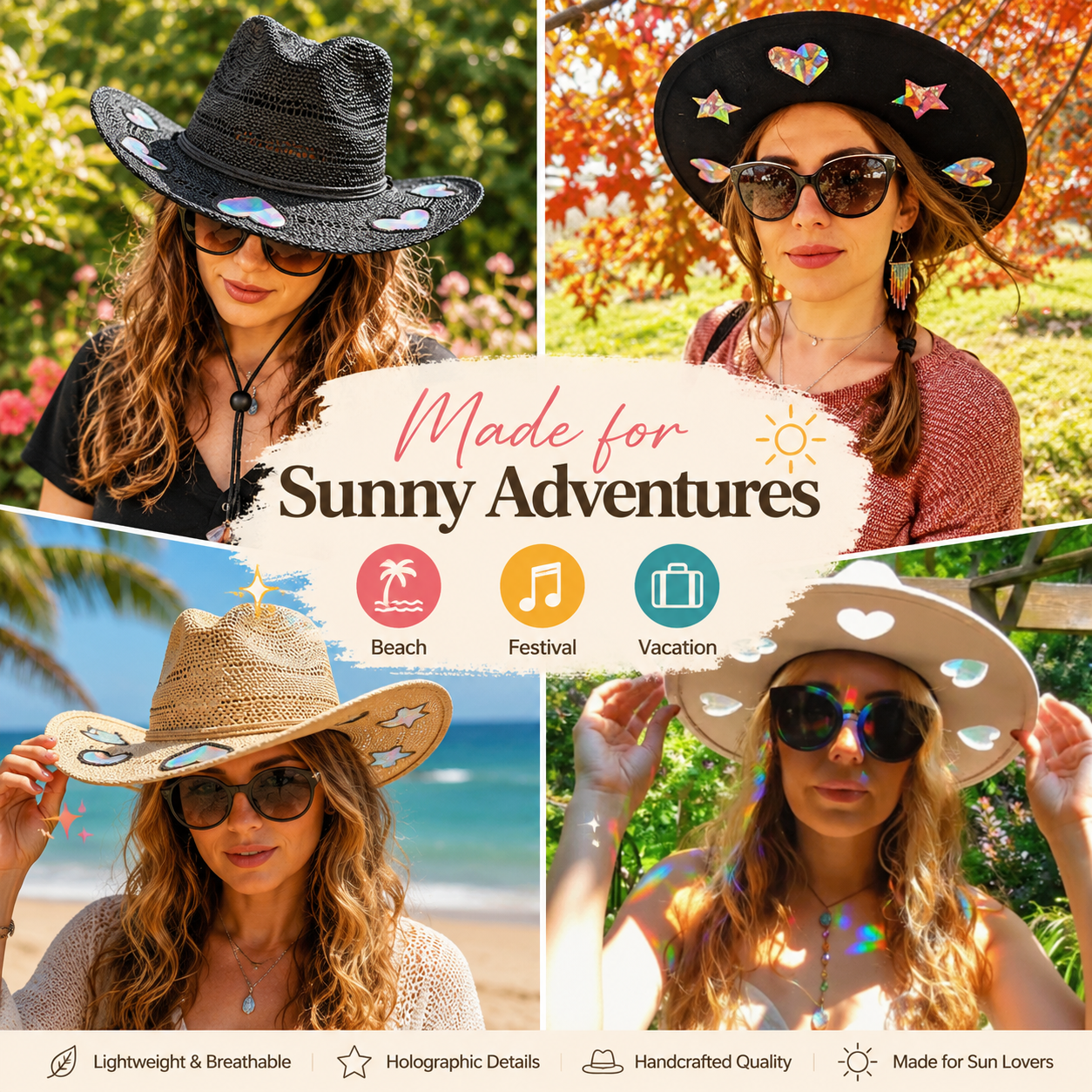 🏆Flash Sale⚡ 50K+ SOLD! Almost Gone-💥🔥Suncatcher Cowgirl Straw Prism Hat