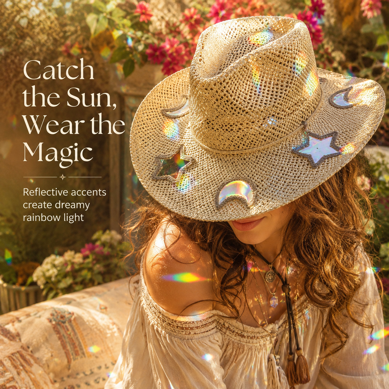 🏆Flash Sale⚡ 50K+ SOLD! Almost Gone-💥🔥Suncatcher Cowgirl Straw Prism Hat
