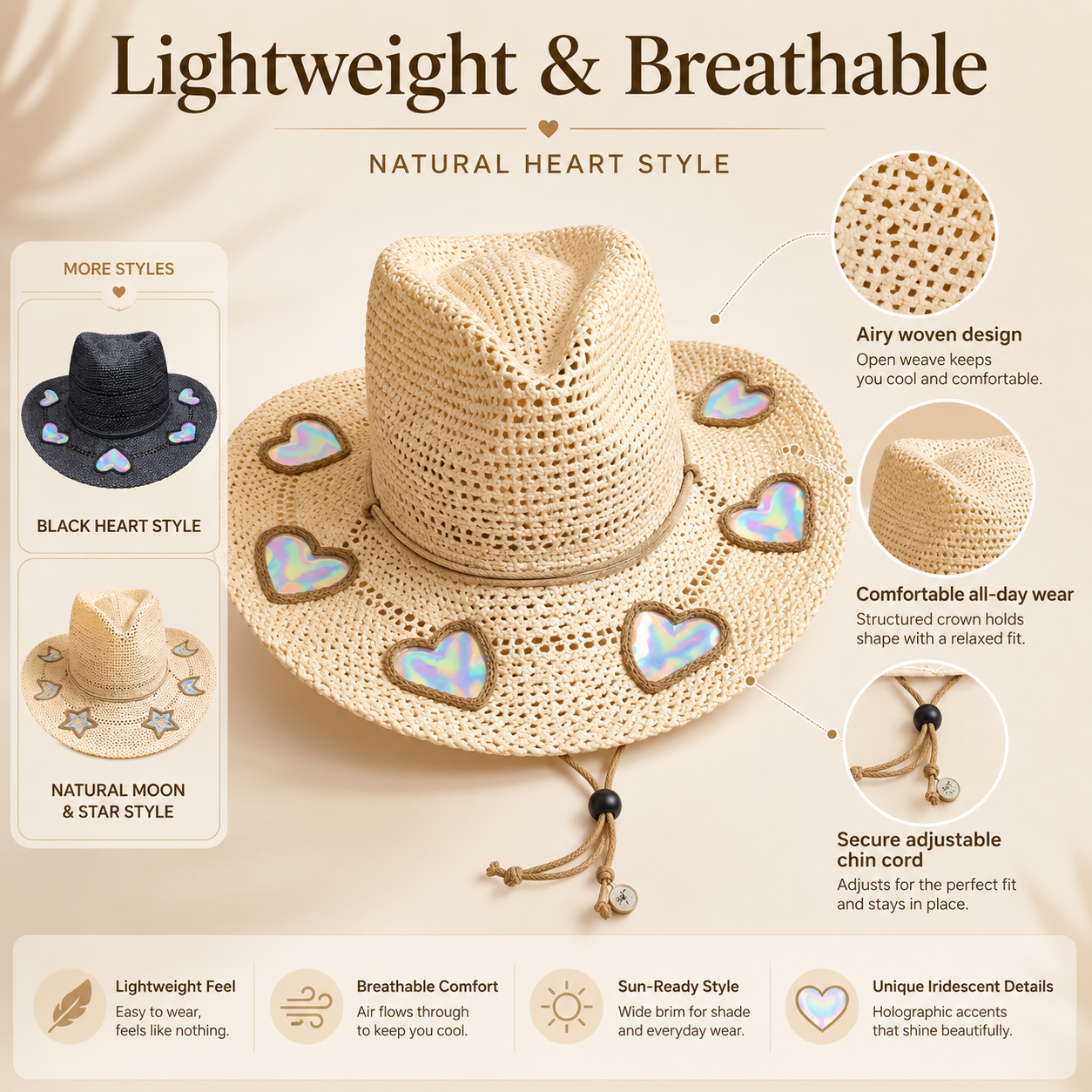 🏆Flash Sale⚡ 50K+ SOLD! Almost Gone-💥🔥Suncatcher Cowgirl Straw Prism Hat