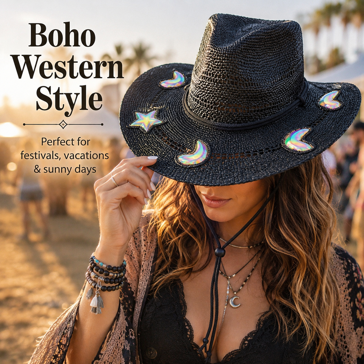🏆Flash Sale⚡ 50K+ SOLD! Almost Gone-💥🔥Suncatcher Cowgirl Straw Prism Hat