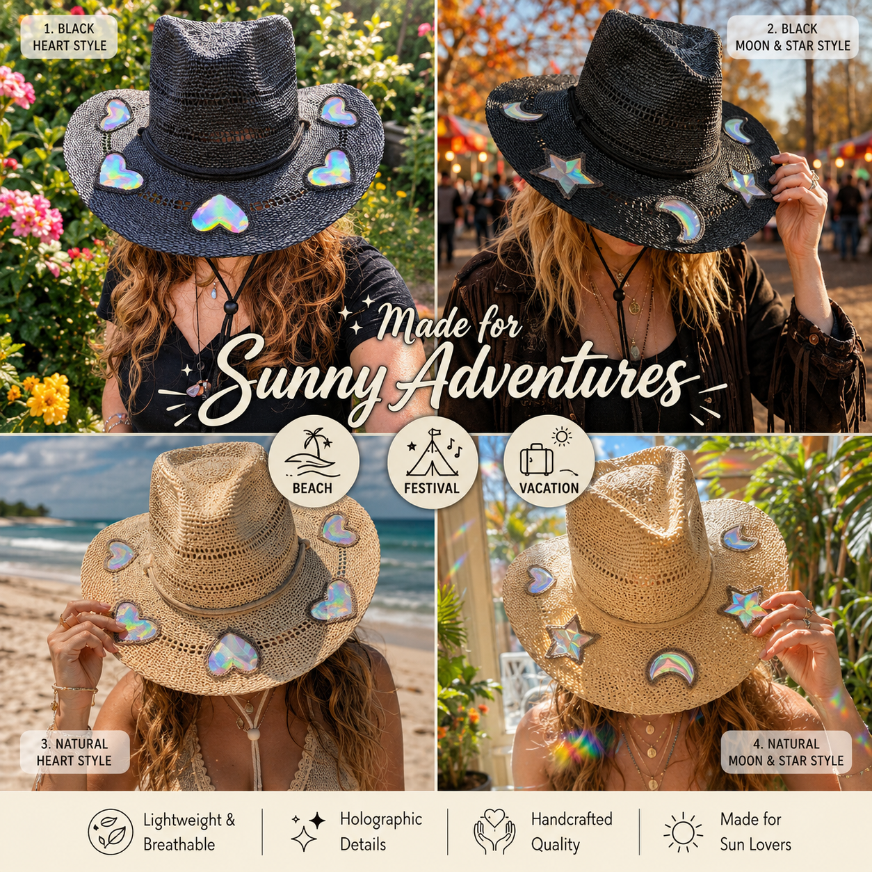 🏆Flash Sale⚡ 50K+ SOLD! Almost Gone-💥🔥Suncatcher Cowgirl Straw Prism Hat