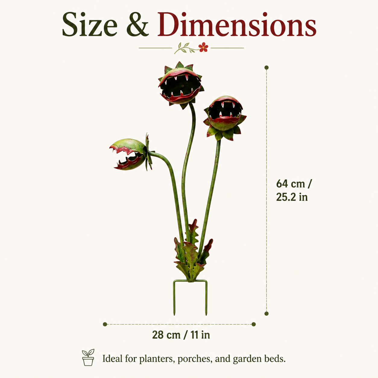 Whimsical Metal Venus Flytrap Garden Stake – Handcrafted Outdoor Carnivorous Plant Decor – Unique Gardening Gift
