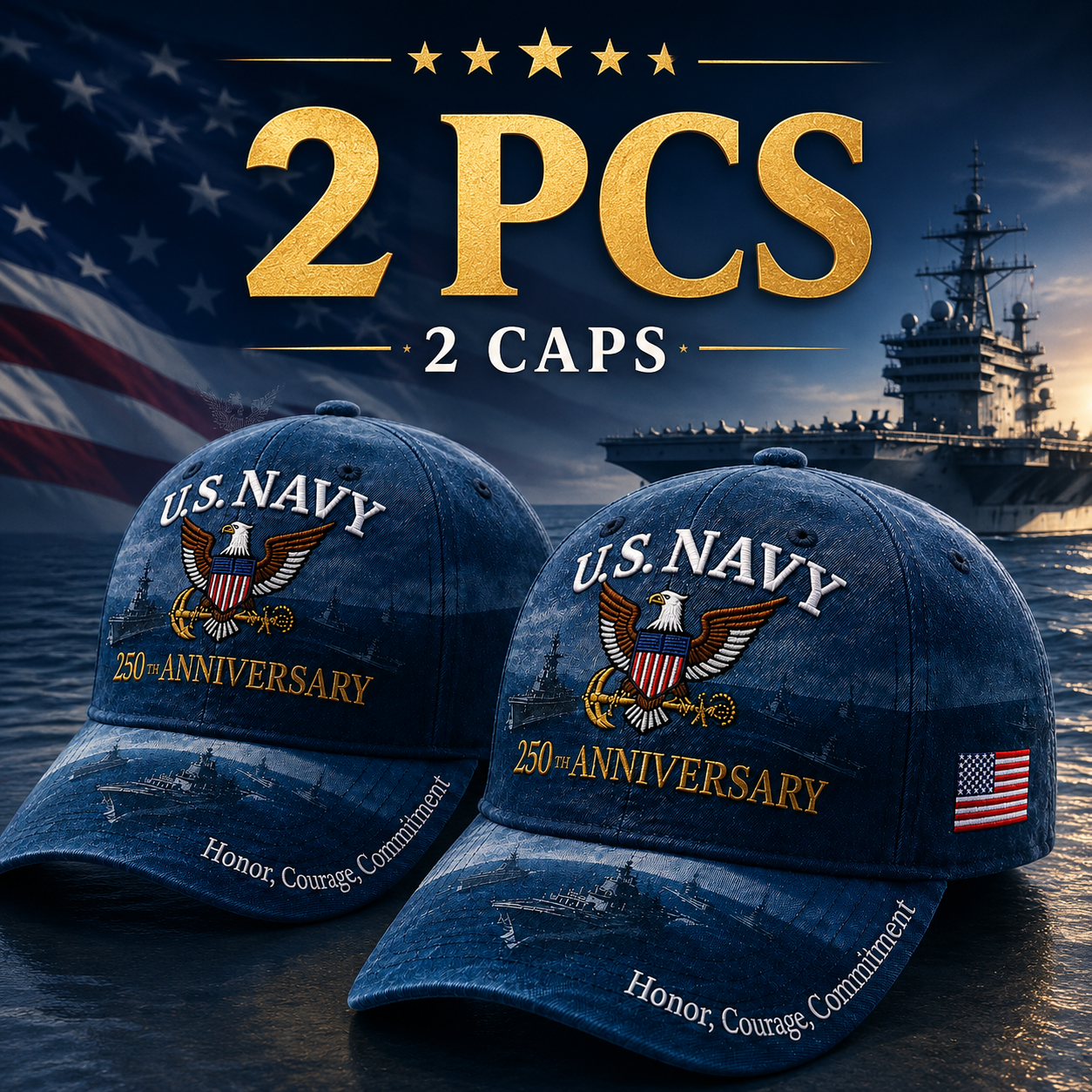 🔥 Father’s Day Sale - ❤️ U.S. Navy 250th Anniversary Commemorative Embroidered Cap 🇺🇸
