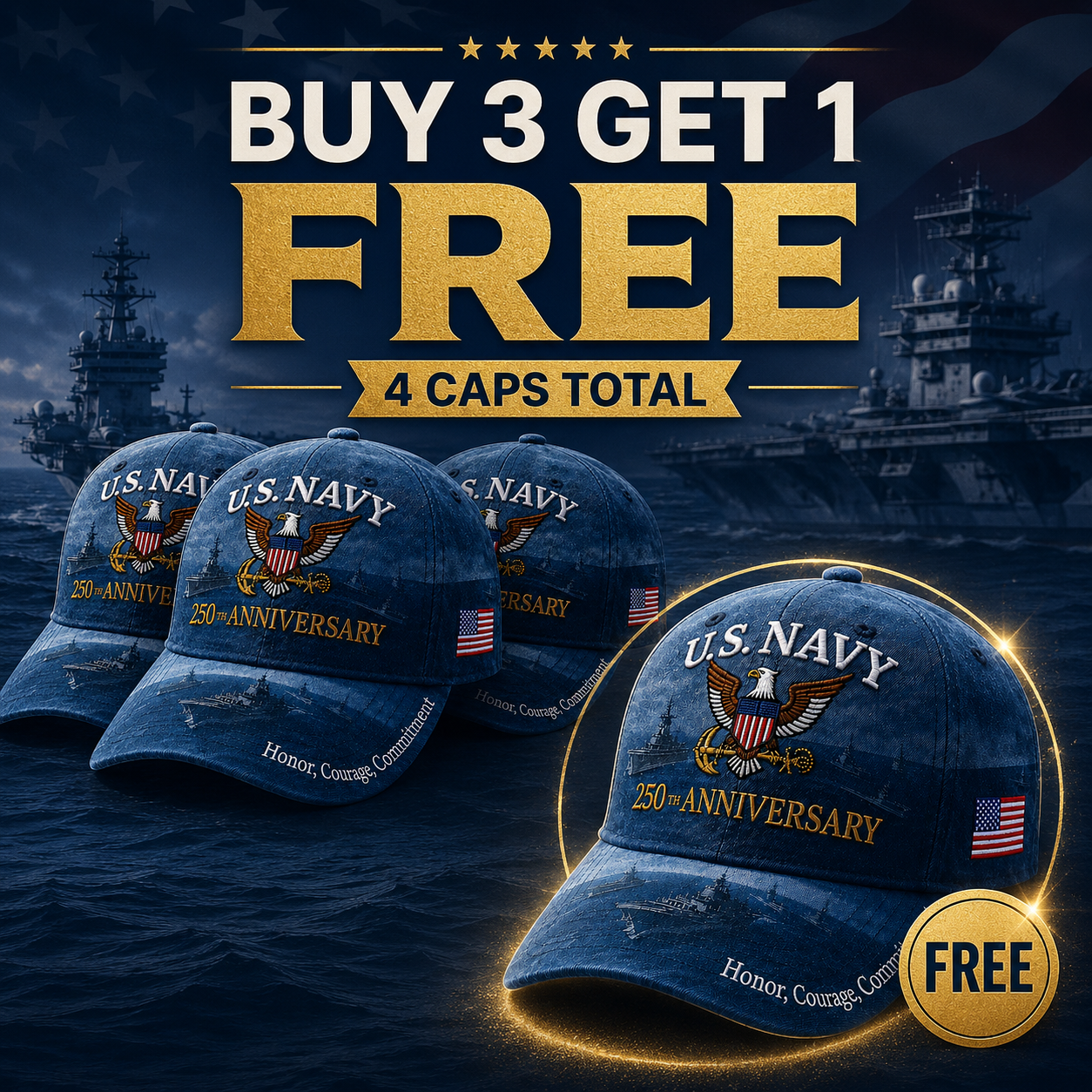 🔥 Father’s Day Sale - ❤️ U.S. Navy 250th Anniversary Commemorative Embroidered Cap 🇺🇸