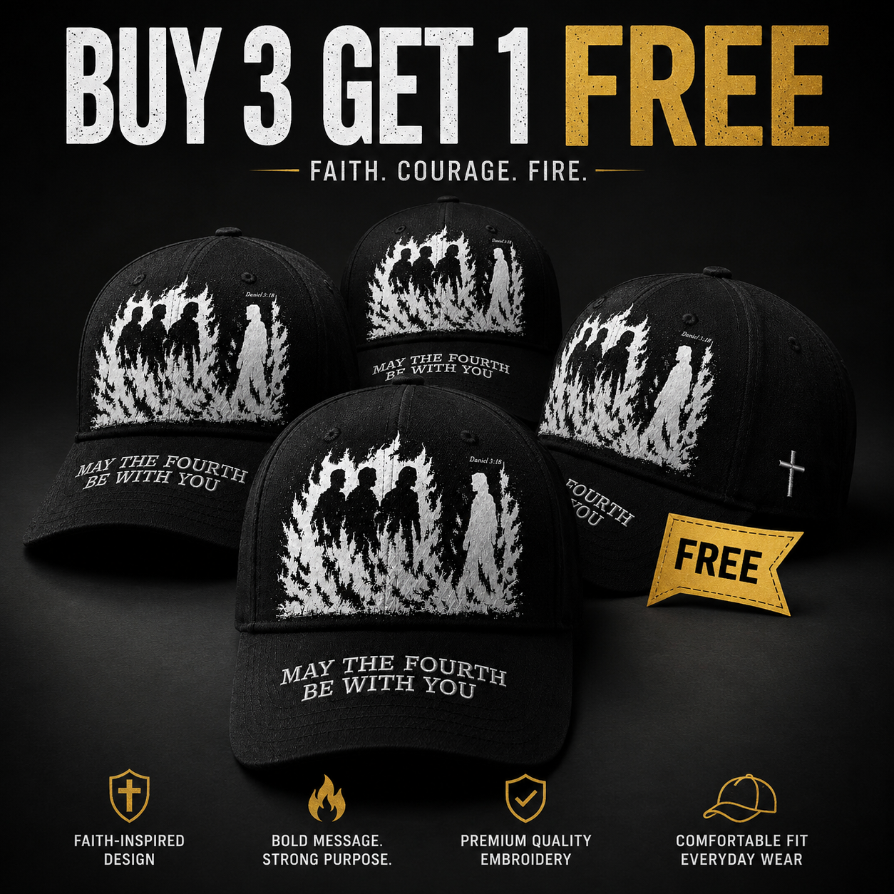 🔥 Father's Day Hot Sale ❤️May The Fourth Be With You Faith-Inspired Embroidered Baseball Cap ✝️🔥