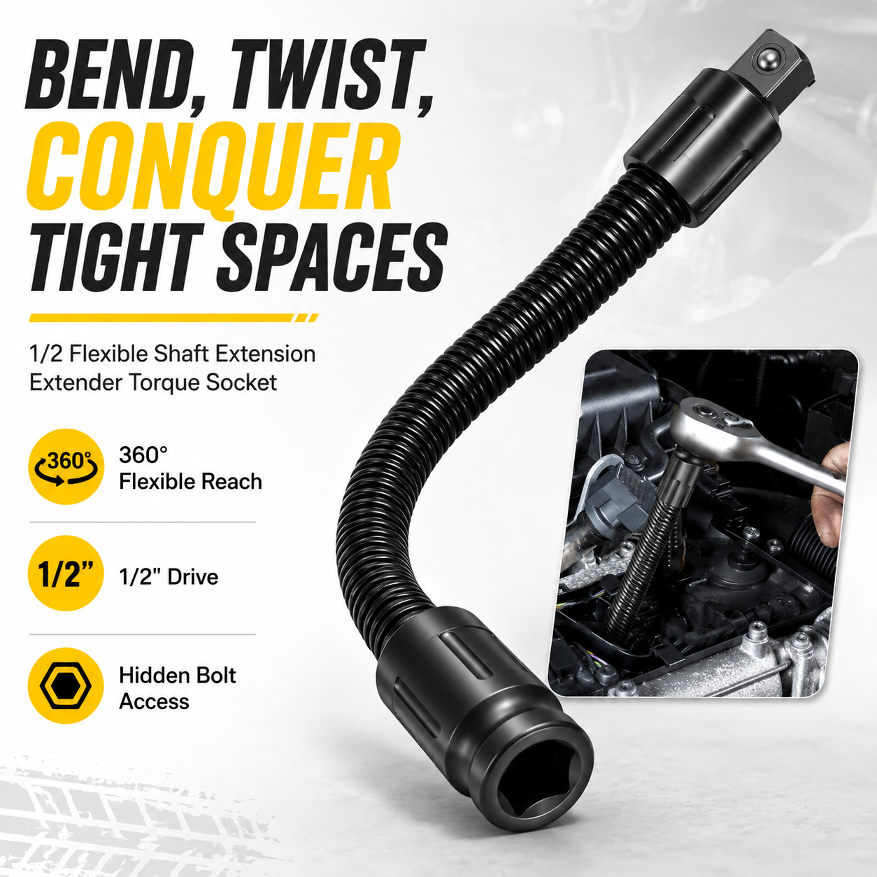 🛠️ 1/2 Flexible Shaft Extension Extender Torque Socket