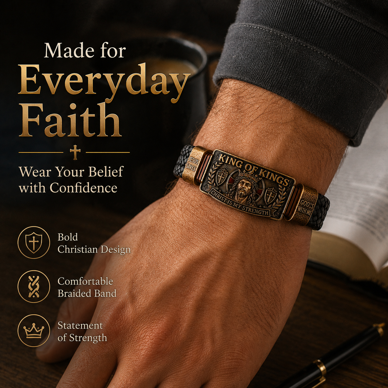King of Kings Adjustable Braided Leather Bracelet ✝️