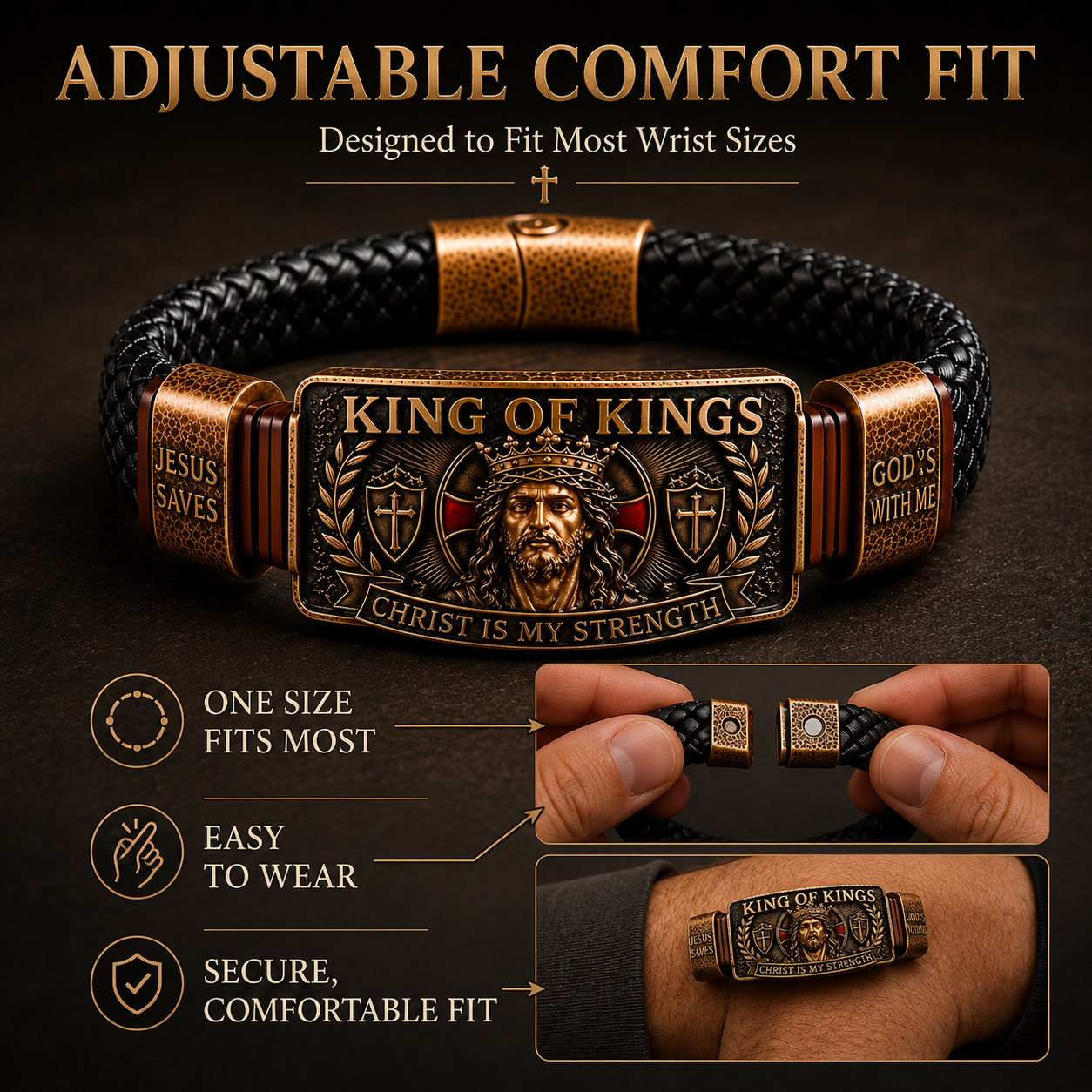 King of Kings Adjustable Braided Leather Bracelet ✝️