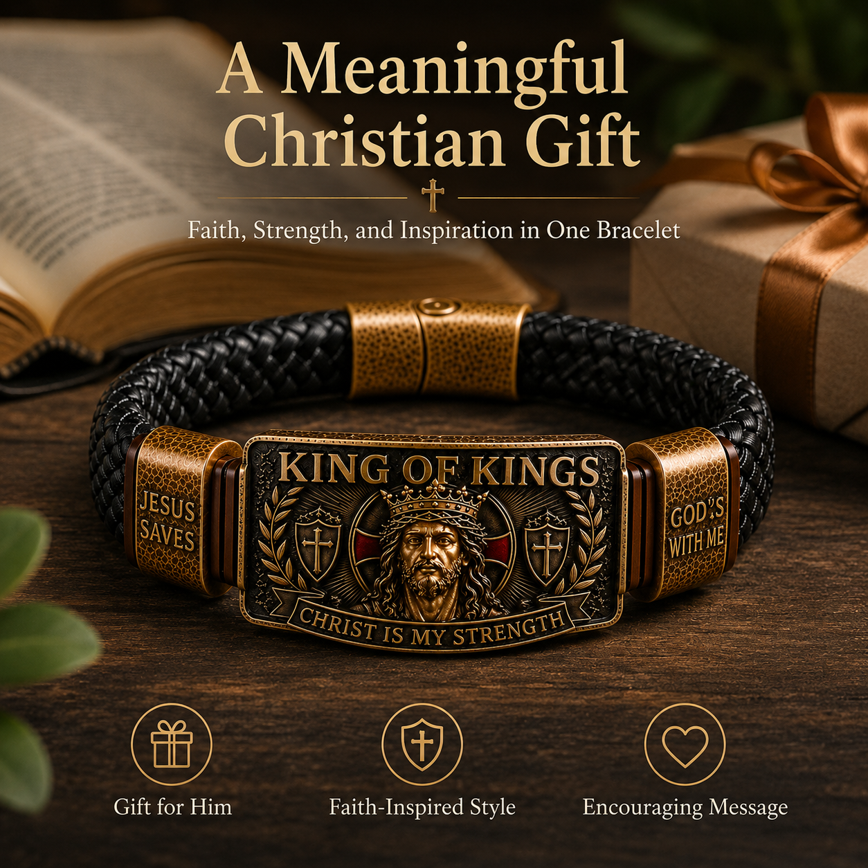 King of Kings Adjustable Braided Leather Bracelet ✝️
